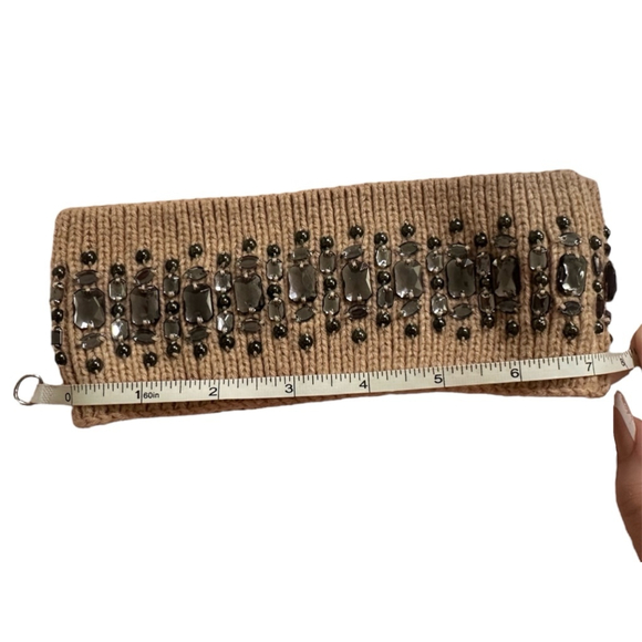 Express Rhinestone Knit Headband Embellished Ear Warmers Mauve Pink/Tan One Size - Picture 6 of 7